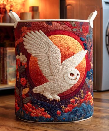 Midnight Moon Owl Quilted Laundry Hamper - Dark-Themed Foldable Fabric Basket, Durable Stylish Storage For Home & Kids