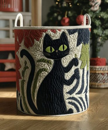 Midnight Muse Quilted Laundry Hamper — Dark Floral Foldable Basket With Handles , Elegant Bedroom & Nursery Storage Solution