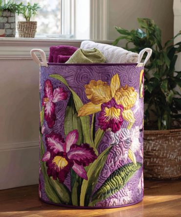 Midnight Petals Quilted Laundry Hamper – Elegant Dark Floral Foldable Fabric Basket With Handles, Chic Storage For Bedroom Or Closet