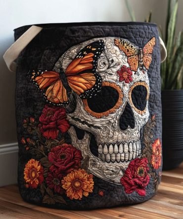 Midnight Skull Quilted Laundry Hamper — Edgy Collapsible Fabric Basket With Reinforced Handles & Durable Quilted Exterior For Unique Decor