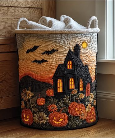 Midnight Spells Quilted Laundry Hamper - Foldable Dark-Themed Laundry Basket With Reinforced Handles & Breathable Liner For Stylish Storage