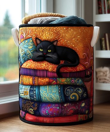 Midnight Tales Quilted Laundry Hamper - Dark Storybook Pattern Fabric Basket, Foldable Durable Laundry Organizer For Trendy Interiors