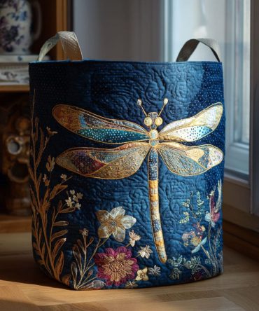 Midnight Wings Quilted Laundry Hamper – Dark Elegant Fabric Basket, Collapsible Quilted Hamper With Handles & Machine-Washable Liner For Chic Rooms