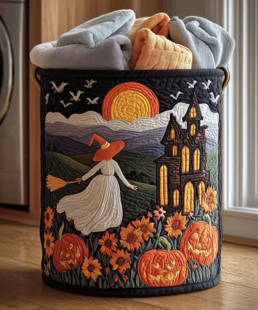 Midnight Witch Quilted Laundry Hamper - Foldable Themed Laundry Basket With Reinforced Handles, Quilted Texture & Compact Home Storage