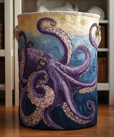 Mighty Octopus Quilted Laundry Hamper — Nautical Collapsible Fabric Basket For Bathroom, Kids’ Room & Fun Coastal Home Storage
