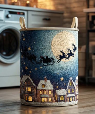 Mistletoe Lane Quilted Holiday Laundry Hamper — Festive Foldable Fabric Laundry Basket With Handles For Seasonal Decorating