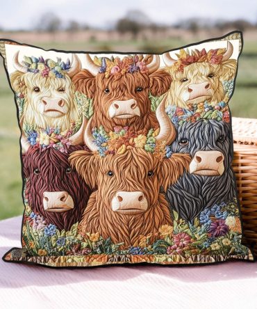 Handcrafted Cattle Charm Quilted Throw Pillow Cover — Rustic Bovine Motif, Textured Quilted Sham With Hidden Zipper, Durable Soft Fabric, Gift-Ready Home Accent