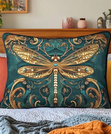 Dragonfly Dream Quilted Pillowcase — Delicate Dragonfly Pattern Decorative Pillow Cover, Boho-Chic Accent With Soft Quilting, Machine-Washable