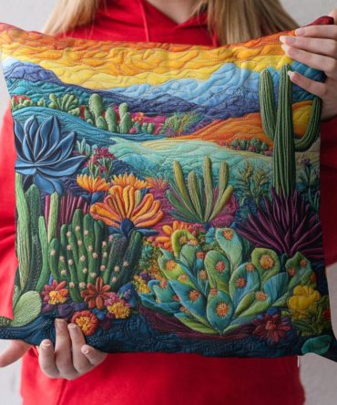 Desert Cactus Comfort Quilted Pillow Cover — Soothing Green Succulent Decorative Cushion For Cozy, Modern Southwestern Spaces