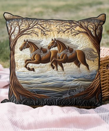 Mystic Rider Quilted Pillow Cover - Enchanted Horse & Rider Throw Pillowcase For Equestrian & Boho Decor, Soft Quilted Accent Cushion Case