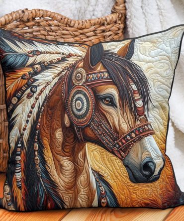 Mystic Mustang Quilted Pillow Cover — Rustic Equestrian Throw Pillowcase For Year-Round Farmhouse & Western Style Decor