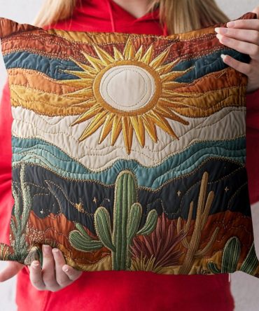 Sunset Canyon Quilted Pillow Cover — Premium Decorative Quilted Pillowcase For Bed & Sofa, Boho Desert Accent To Brighten Rooms
