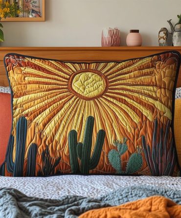 Cactus Sunrise Quilted Accent Pillow Cover - Southwestern Cactus Print, Warm Sunrise Palette, Soft Hypoallergenic Fabric - Shop Now