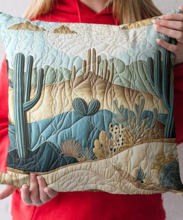 Cactus Haven Quilted Decorative Pillow Cover — Rustic Succulent Cushion For Southwestern, Boho & Modern Nature-Inspired Spaces