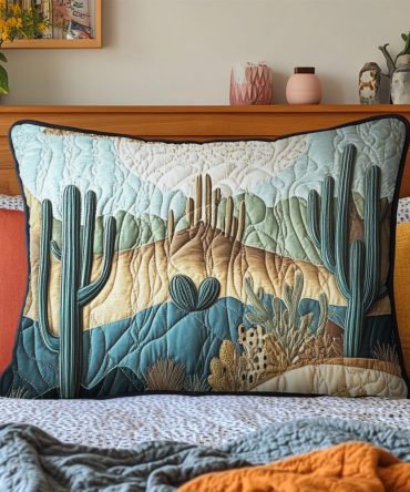 Cactus Haven Quilted Throw Pillow Cover - Contemporary Cactus Motif, Machine Washable, Boho Desert Home Accent - Shop Now