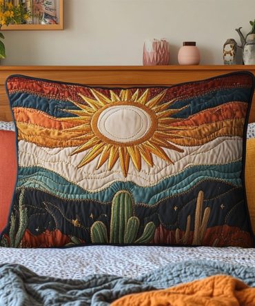Canyon Rays Quilted Decorative Pillow Cover - Desert Sunset Colors, Textured Quilting, Cozy Bedroom Accent, Premium Cotton Feel - Shop Now