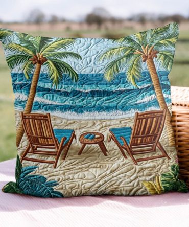Ocean Retreat Quilted Pillow Cover — Coastal Wave Motif Decorative Throw Case For Beach House, Nautical Living Rooms & Relaxing Bedrooms