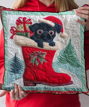 Pug In Boot Quilted Throw Pillow Cover — Whimsical Dog Cushion Case With Playful Design, Perfect For Pet Lovers & Cozy Spaces