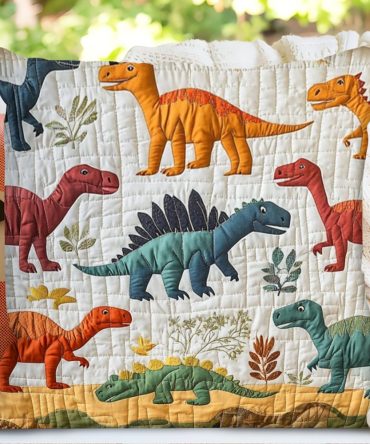 Dino Safari Quilted Kids Pillow Cover – Playful Dinosaur Print, Soft Hypoallergenic Cotton Blend, Durable & Machine-Washable