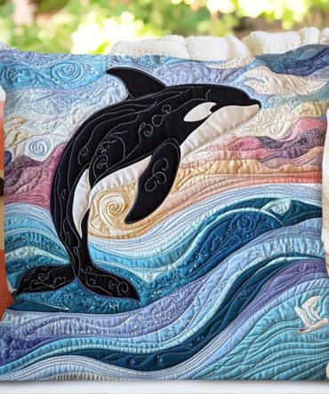 Orca Grace Quilted Accent Pillow Cover – Oceanic Whale Design, Luxury Quilted Texture, Coastal Throw Pillow Case, Reversible
