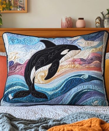 Orca-Inspired Quilted Pillow Cover — Marine Animal Decorative Pillowcase, Soft Durable Fabric, Hypoallergenic & Easy Wash