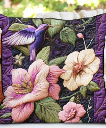 Floral Serenade Quilted Throw Pillow Cover – Botanical Bloom Design, Soft Quilted Cotton, Elegant Accent For Sofa & Bed