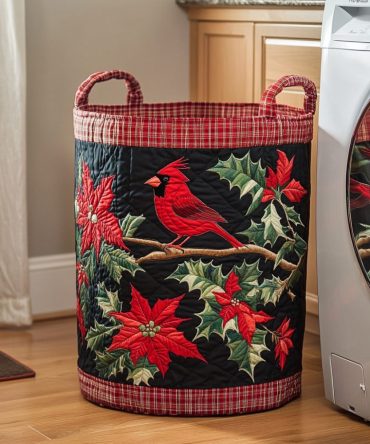 Modern Cardinal Quilted Fabric Laundry Hamper – Stylish Large Collapsible Laundry Basket With Sturdy Handles, Machine-Washable Cover