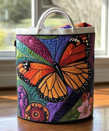 Monarch Dream Quilted Laundry Hamper — Vibrant Monarch Butterfly Fabric Basket With Collapsible Design & Sturdy Carry Handles For Home Storage
