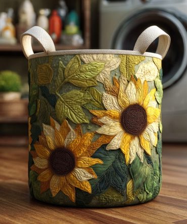 Monarch Sunflower Quilted Laundry Hamper — Patterned Fabric Basket With Reinforced Handles, Foldable Organizer For Stylish Storage