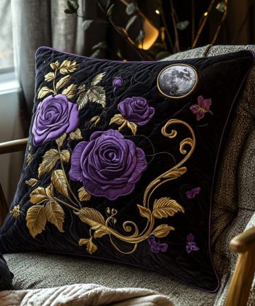 Moon Bloom Quilted Decorative Pillow Cover — Modern Botanical Throw Pillow Sham For Living Room & Bedroom (Easy Care)