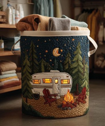Moon Camp Quilted Laundry Hamper – Space-Themed Foldable Laundry Basket For Kids, Nursery & Playroom Storage With Cute Astronauts