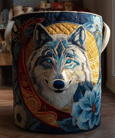 Moon Wolf Quilted Laundry Hamper — Moonlit Design Quilted Fabric Laundry Basket With Soft Padding, Collapsible For Easy Storage & Everyday Use