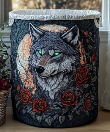 Moon Wolf Quilted Laundry Hamper — Large Foldable Laundry Basket For Bedroom, Nursery & Dorm With Sturdy Handles