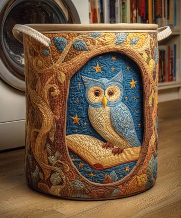 Moonlit Book Haven Quilted Laundry Hamper — Literary-Themed Storage Basket For Books & Laundry, Soft Quilting & Sturdy Handles