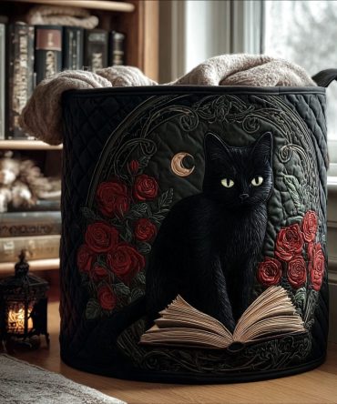 Moonlit Guardian Quilted Laundry Hamper — Mystical Night Owl Print Fabric Basket, Large Collapsible Laundry Organizer For Bedroom