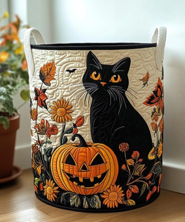 Moonlit Mischief Quilted Cat Storage Hamper — Moon & Stars Foldable Laundry Basket For Bedroom, Nursery & Kids; Durable, Compact & Collapsible