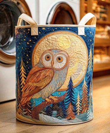 Moonlit Owl Quilted Laundry Hamper — Night Owl Pattern Collapsible Laundry Basket With Soft Quilting And Strong Handles For Bedroom & Nursery Storage