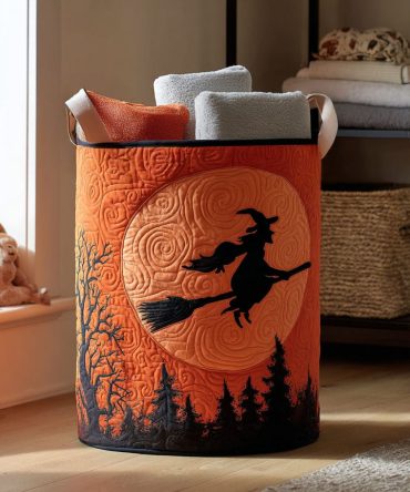 Moonlit Sorcery Quilted Laundry Hamper — Mystical Foldable Laundry Basket For Bedroom Decor, Costume & Seasonal Storage