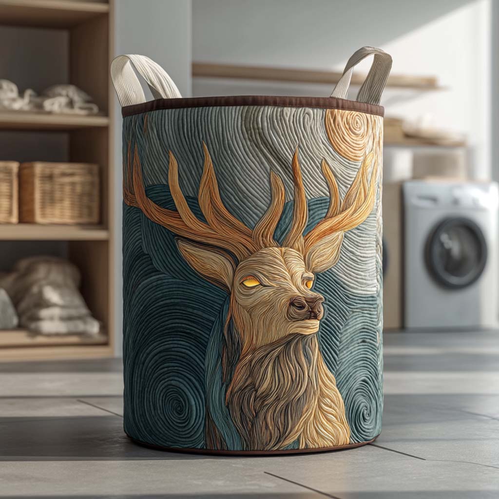Decorative Quilted Laundry Hamper With Stag Deer Motif — Large Rustic Lodge Fabric Basket, Collapsible & Durable Storage - Image 7
