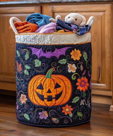 Moonlit Trickery Quilted Laundry Hamper - Night-Sky Themed Fabric Storage Basket With Carry Handles, Large Foldable Organizer, Decorative & Easy-Clean