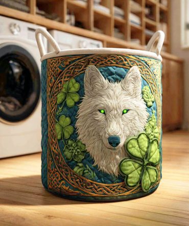 Moonlit Wolf Quilted Laundry Hamper — Nightscape Decorative Fabric Basket With Waterproof Liner, Foldable Storage & Easy-Carry Handles