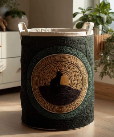 Moonstone Panther Quilted Laundry Basket - Large Decorative Fabric Hamper For Bedroom & Nursery , Durable Collapsible Storage Bin, Stylish Home Organizer