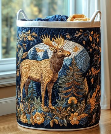 Moose Haven Quilted Laundry Hamper — Cozy Woodland Foldable Laundry Basket With Handles For Efficient Laundry & Home Organization