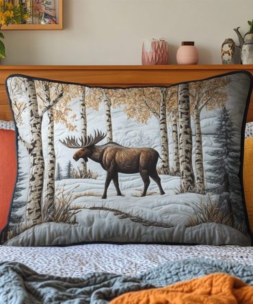 Moose Trail Quilted Pillow Cover — Rustic Woodland Moose Throw Pillow Case For Cabin, Lodge & Cozy Mountain Home Décor