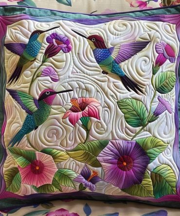 Morning Glory Melody Quilted Pillow Cover — Floral Morning Glory Design, Cozy Quilted Throw Case, Soft & Durable Fabric