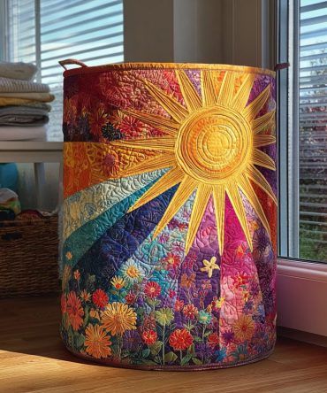 Large Quilted Laundry Hamper - Morning Bloom Fabric Storage Basket With Handles, Foldable & Durable Home Laundry Organizer