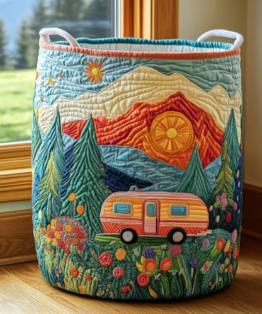 Morning Field Quilted Laundry Hamper — Large Floral Quilted Fabric Basket With Handles, Collapsible & Machine-Washable Storage Ideal For Home