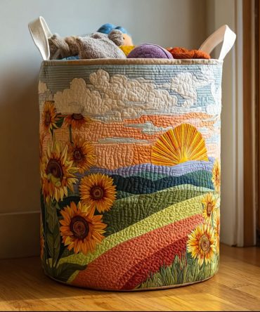 Morning Glory Quilted Laundry Hamper — Bright Decorative Fabric Basket For Bathroom & Bedroom, Large Collapsible Organizer With Soft Handles
