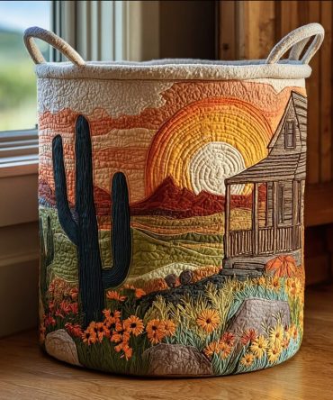 Morning Glow Quilted Laundry Hamper – Soft Sunrise Quilted Fabric Basket With Sturdy Handles, Spacious Foldable Storage For Home & Dorm