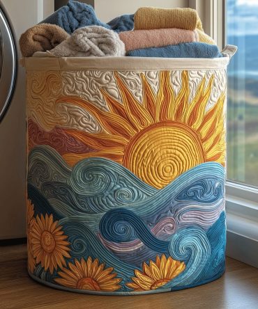 Morning Glow Quilted Fabric Laundry Hamper — Bright Floral Foldable Laundry Basket With Handles, Lightweight Quilted Storage For Bedroom